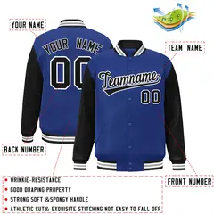 Royal Black-White Raglan Varsity Full-Snap Letterman Jacket 2