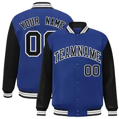 Royal Black-White Raglan Varsity Full-Snap Letterman Jacket 1