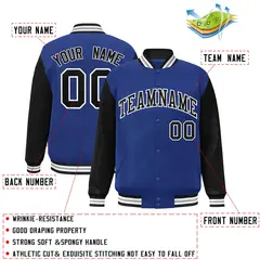 Royal Black-White Raglan Varsity Full-Snap Letterman Jacket 2