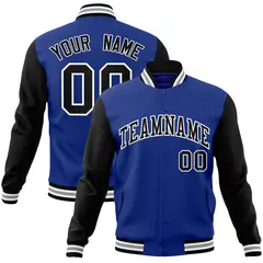 Royal Black-White Raglan Varsity Full-Snap Letterman Jacket