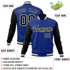 Royal Black-White Raglan Varsity Full-Snap Letterman Jacket 4