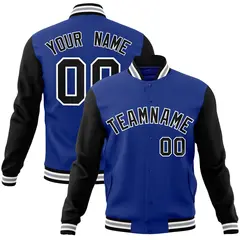 Royal Black-White Raglan Varsity Full-Snap Letterman Jacket