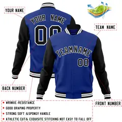 Royal Black-White Raglan Varsity Full-Snap Letterman Jacket 4