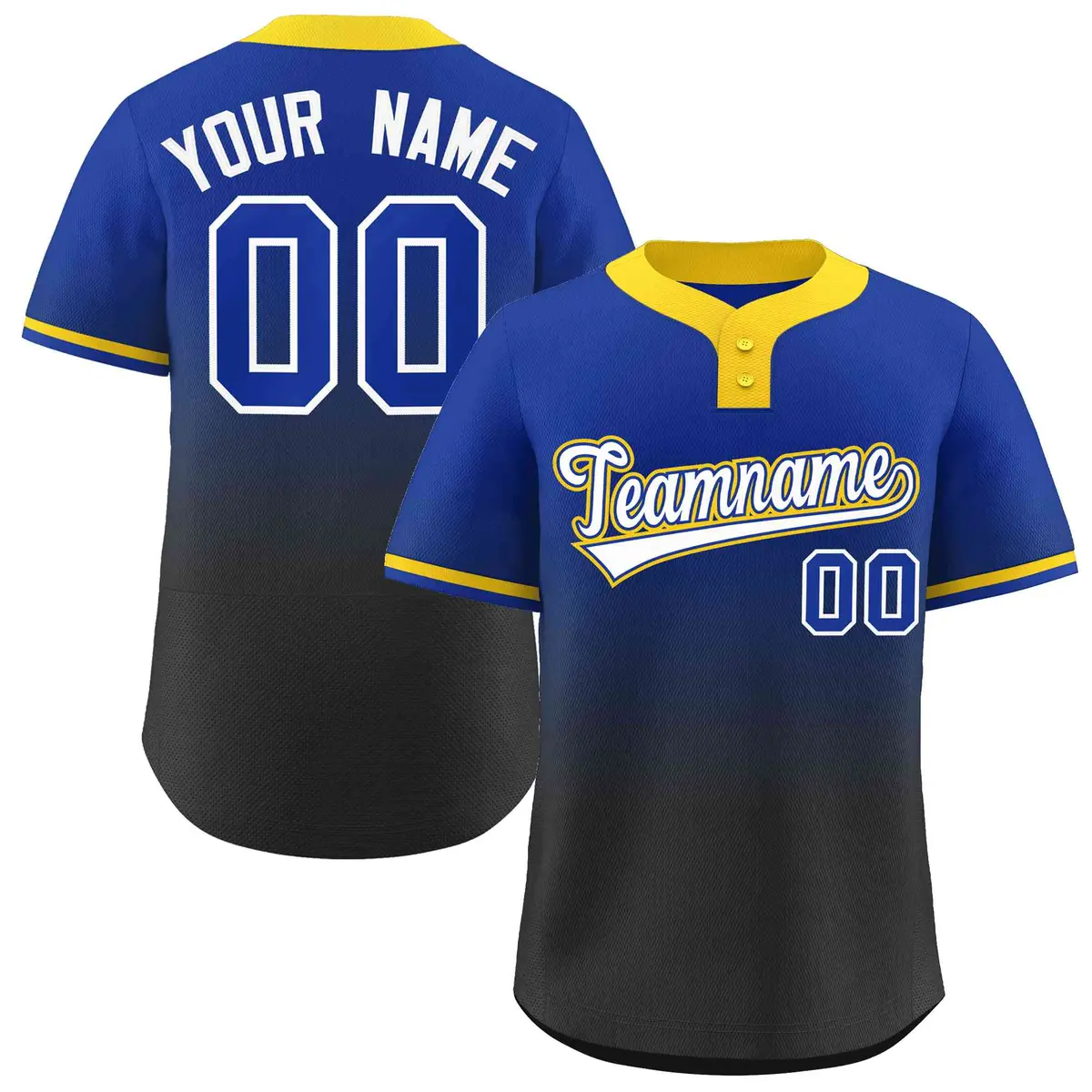 Royal Black White-Royal Gradient Two-Button Softball Jersey