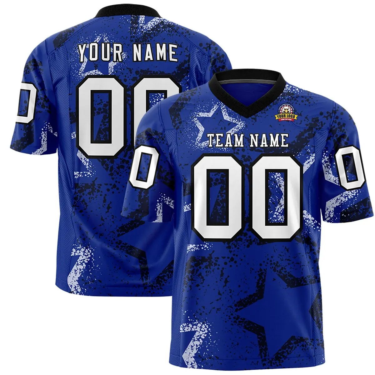 Royal Black-White Star Graffiti Authentic Football Jersey