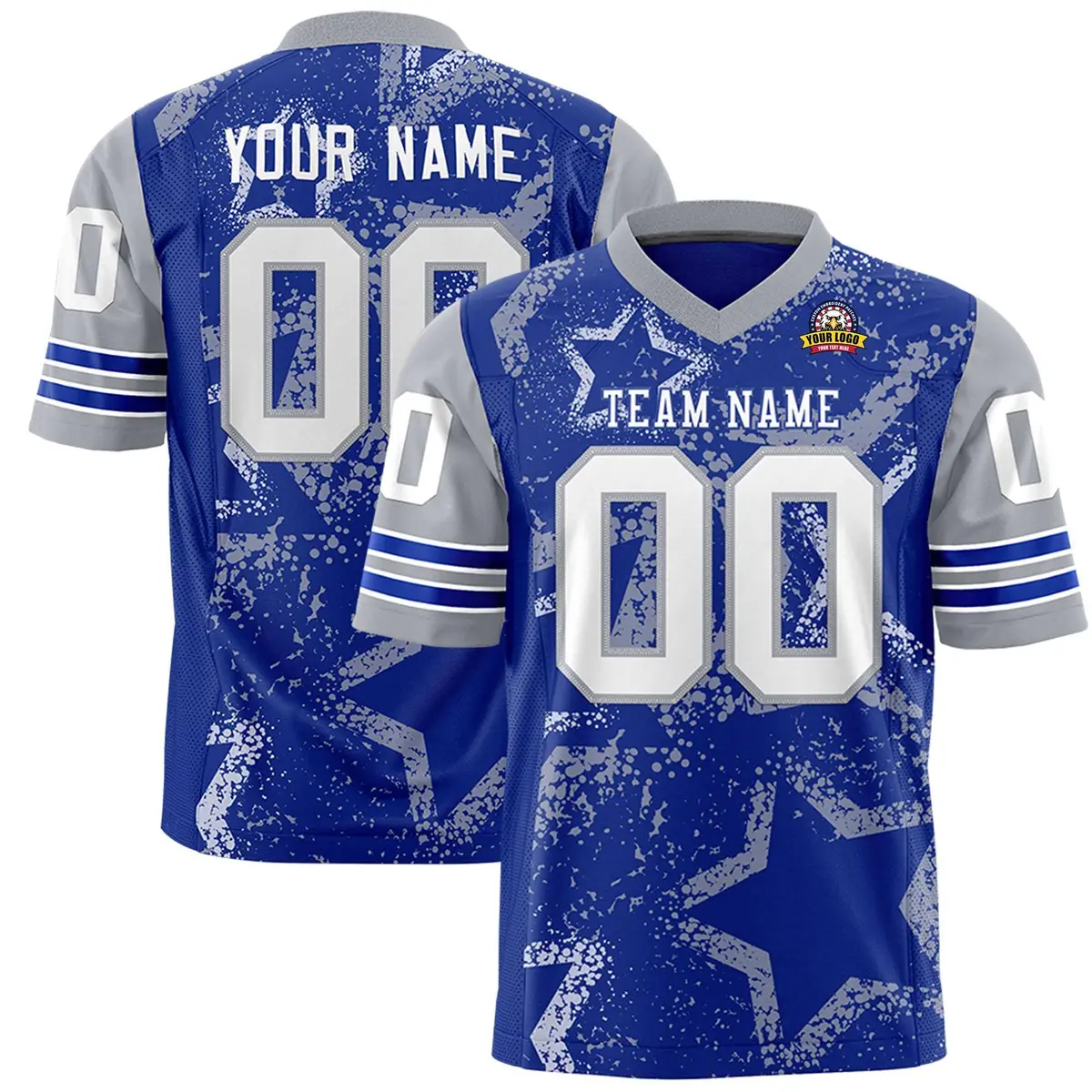 Royal Black White Star Pattern Authentic Football Jersey