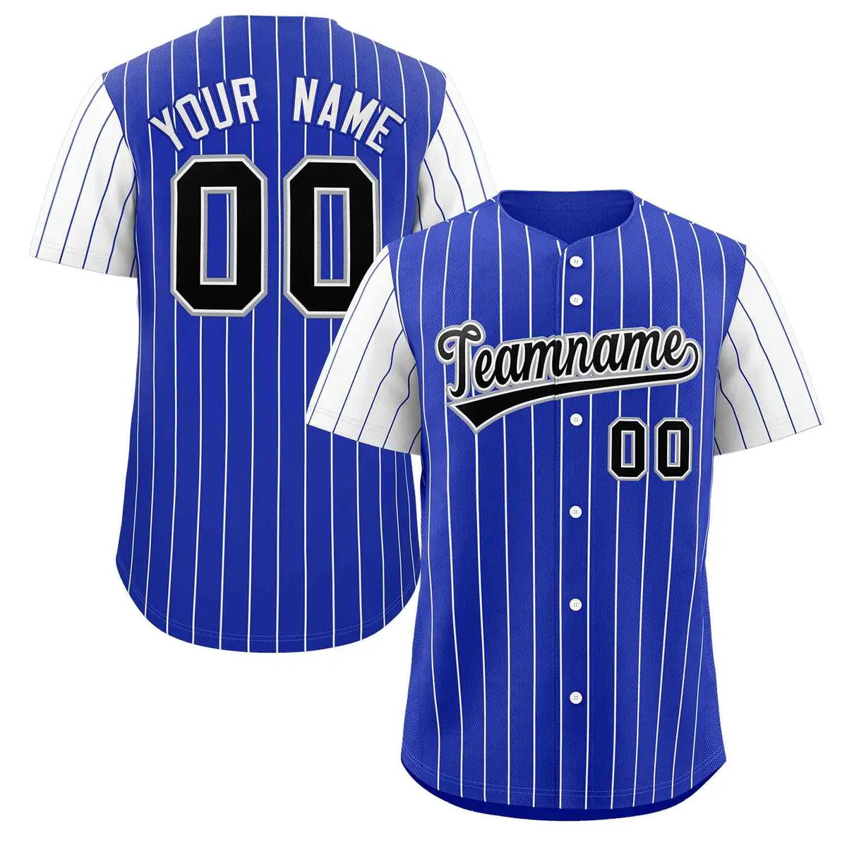 Royal Black-White Stripe Raglan Baseball Jersey