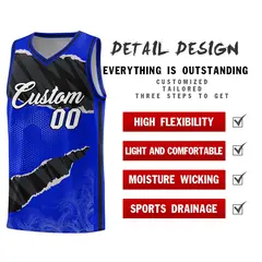 Royal Black-White Tear Graffiti Sports Basketball Jersey 2