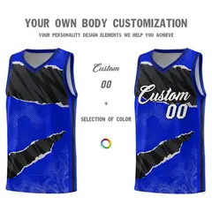 Royal Black-White Tear Graffiti Sports Basketball Jersey 3