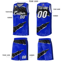 Royal Black-White Tear Graffiti Sports Basketball Jersey 5