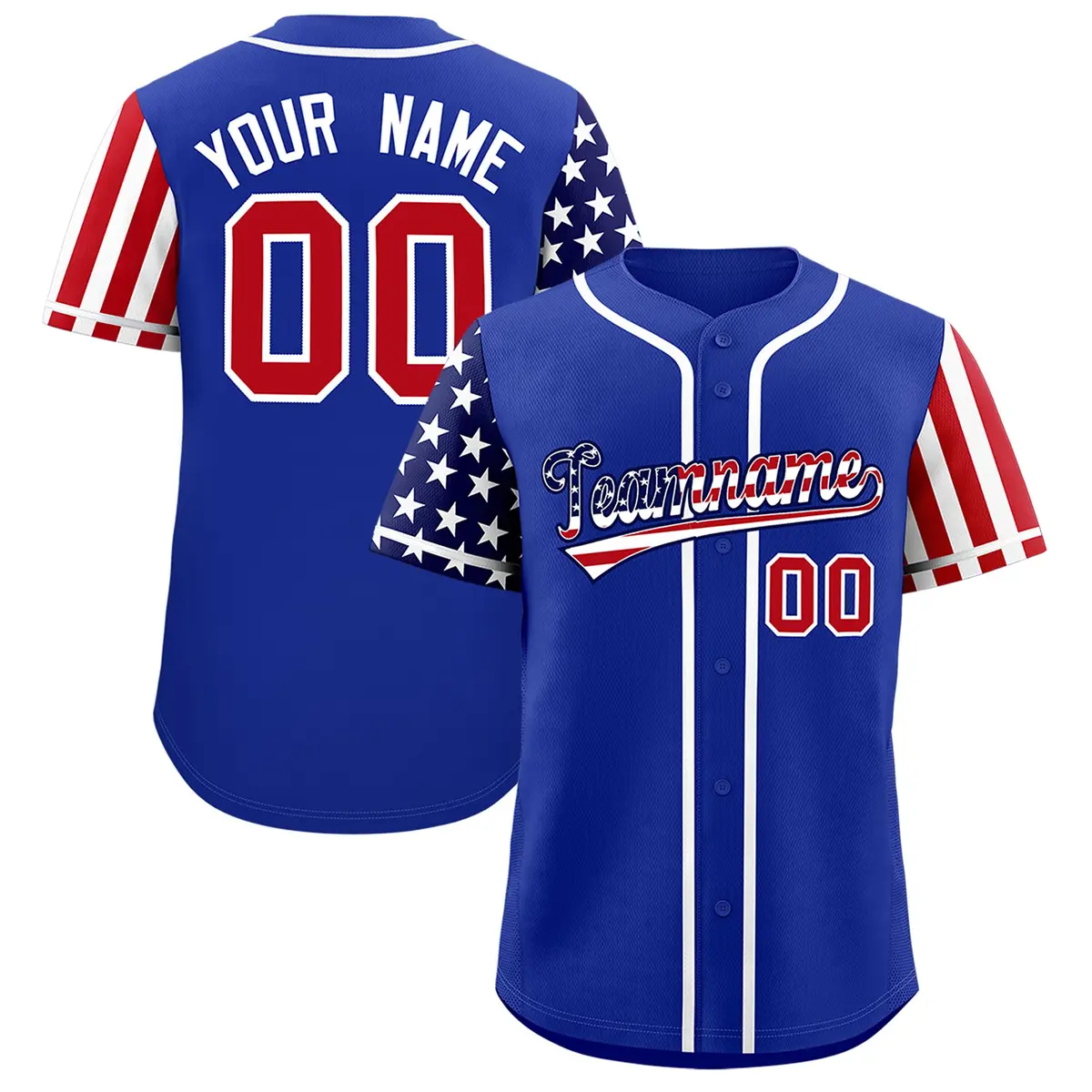 Royal Blue American Flag Design Baseball Jersey