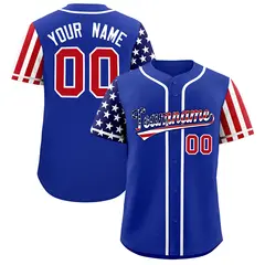 Royal Blue American Flag Design Baseball Jersey