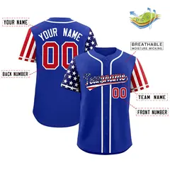 Royal Blue American Flag Design Baseball Jersey 2