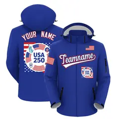 Royal Blue American Flag Independence Day Waterproof Jacket
