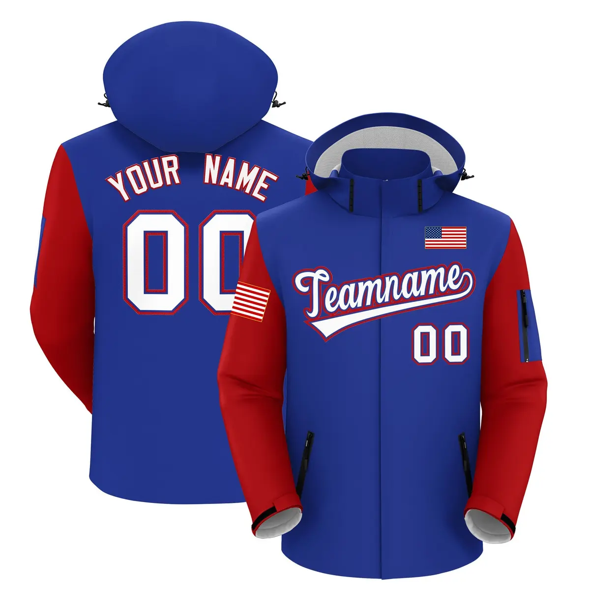 Royal Blue American Flag Independence Day Waterproof Jacket