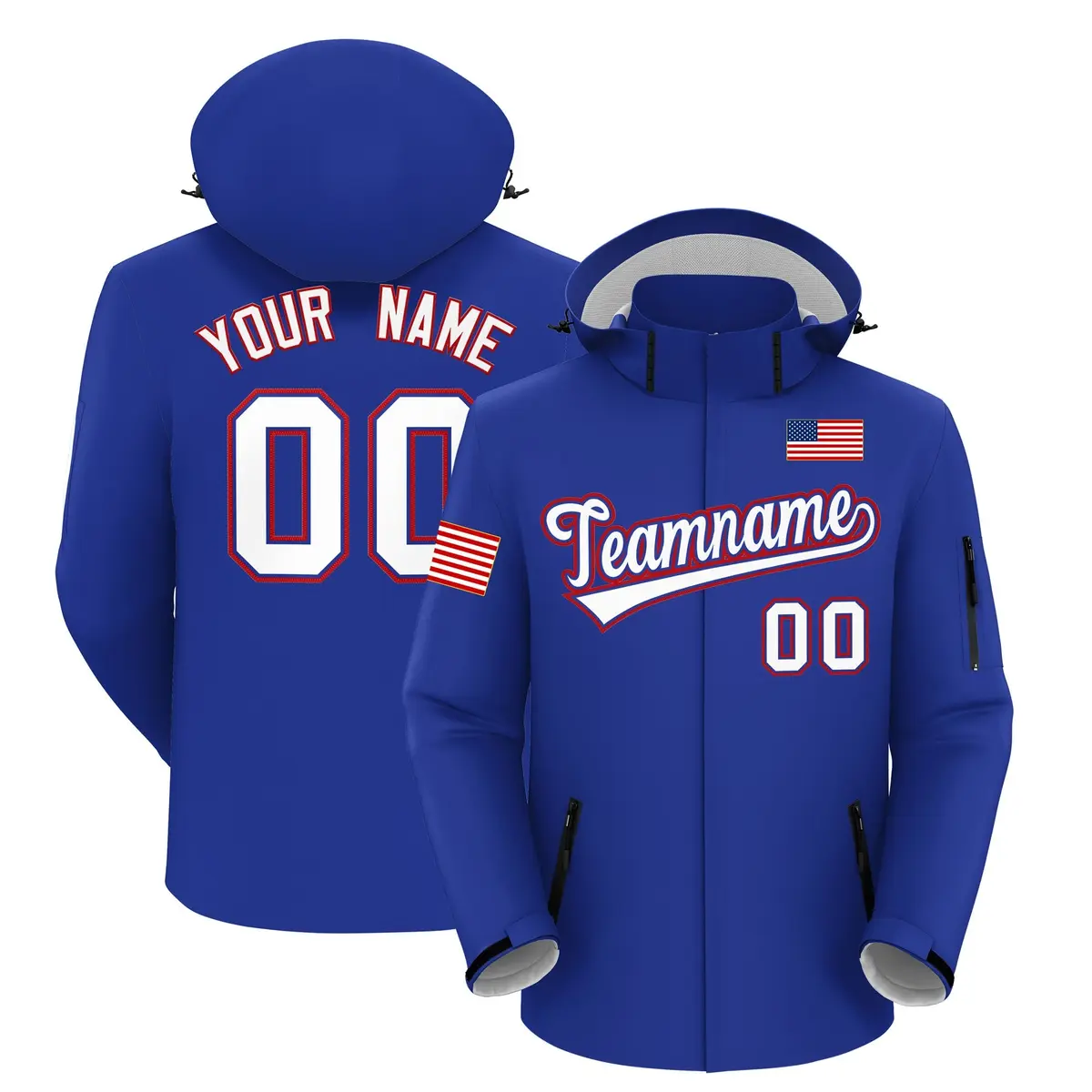 Royal Blue American Flag Independence Day Waterproof Jacket