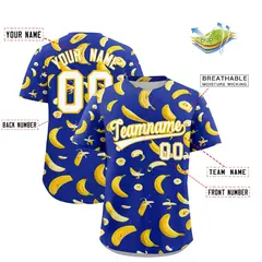 Royal Blue Banana Graffiti Pattern Fashion Baseball Jersey 2