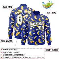 Royal Blue Banana Pattern Full-Zip Varsity Letterman Jacket 2