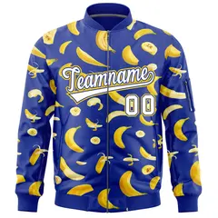Royal Blue Banana Pattern Full-Zip Varsity Letterman Jacket 3