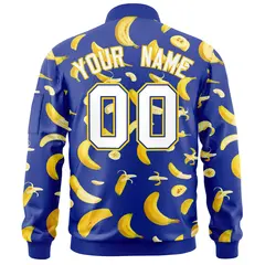 Royal Blue Banana Pattern Full-Zip Varsity Letterman Jacket 4