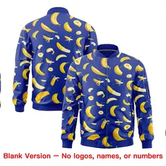 Royal Blue Banana Pattern Full-Zip Varsity Letterman Jacket 8