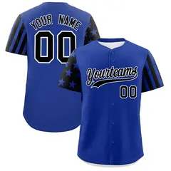 Royal Blue Black American Flag Raglan Baseball Jersey