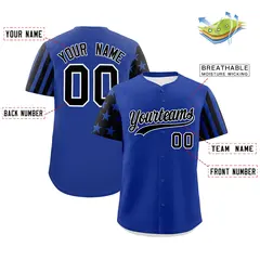 Royal Blue Black American Flag Raglan Baseball Jersey 2