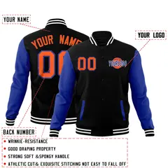 Royal Blue Black Raglan Sleeve Cotton Letterman Jacket 2