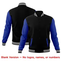 Royal Blue Black Raglan Sleeve Cotton Letterman Jacket 6