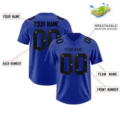 Royal Blue Black Sequin Lettering Moisture-Wicking Football Jersey 2
