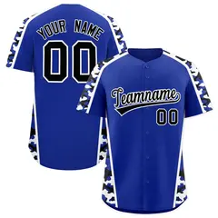 Royal Blue Black Side Camo Baseball Jersey