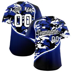 Royal Blue Black White Camo Gradient Fashion Baseball Jersey