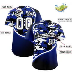 Royal Blue Black White Camo Gradient Fashion Baseball Jersey 2