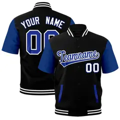 Royal Blue Black White Full-Snap Short Sleeve Varsity Jacket 1