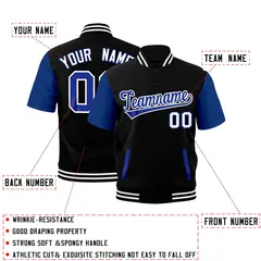 Royal Blue Black White Full-Snap Short Sleeve Varsity Jacket 2