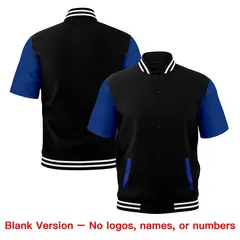 Royal Blue Black White Full-Snap Short Sleeve Varsity Jacket 7