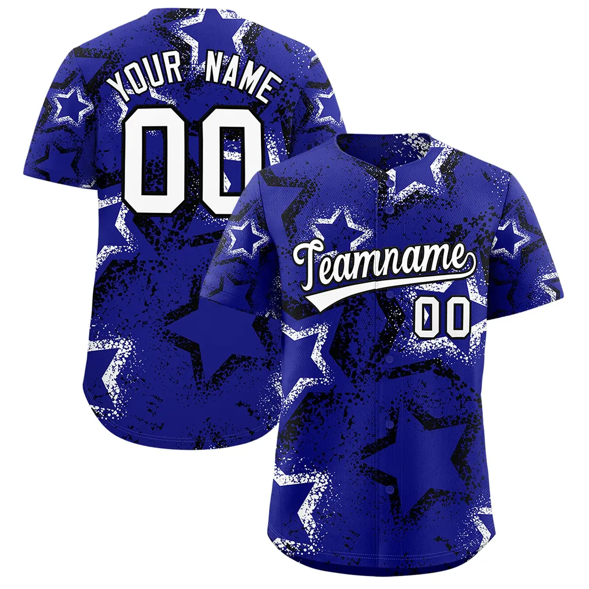 Royal Blue Black White Graffiti Star Ink Baseball Jersey