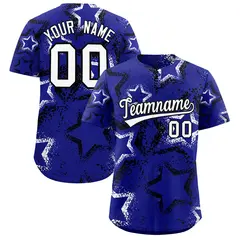 Royal Blue Black White Graffiti Star Ink Baseball Jersey 1