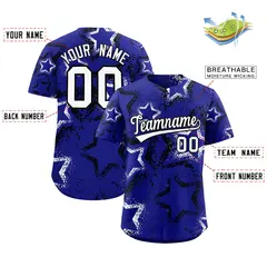 Royal Blue Black White Graffiti Star Ink Baseball Jersey 2