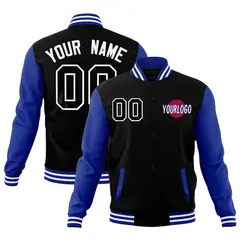 Royal Blue Black White Raglan Sleeve Cotton Letterman Jacket 1