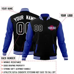 Royal Blue Black White Raglan Sleeve Cotton Letterman Jacket 2