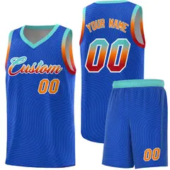 Royal Blue Bright Green Wave Pattern Basketball Jersey 1