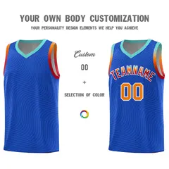 Royal Blue Bright Green Wave Pattern Basketball Jersey 3
