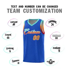 Royal Blue Bright Green Wave Pattern Basketball Jersey 4