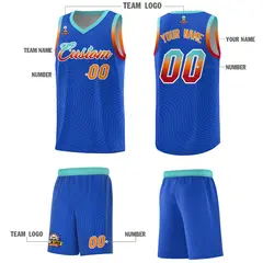Royal Blue Bright Green Wave Pattern Basketball Jersey 5