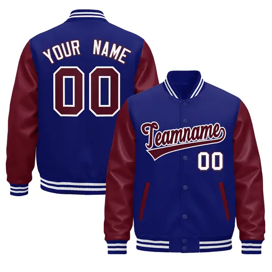 Royal Blue Burgundy White Varsity Full-Snap Letterman Jacket
