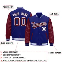 Royal Blue Burgundy White Varsity Full-Snap Letterman Jacket 3