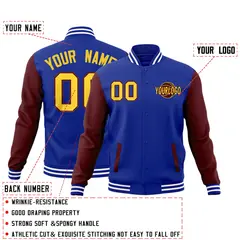 Royal Blue Crimson White Raglan Sleeve Cotton Letterman Jacket 2