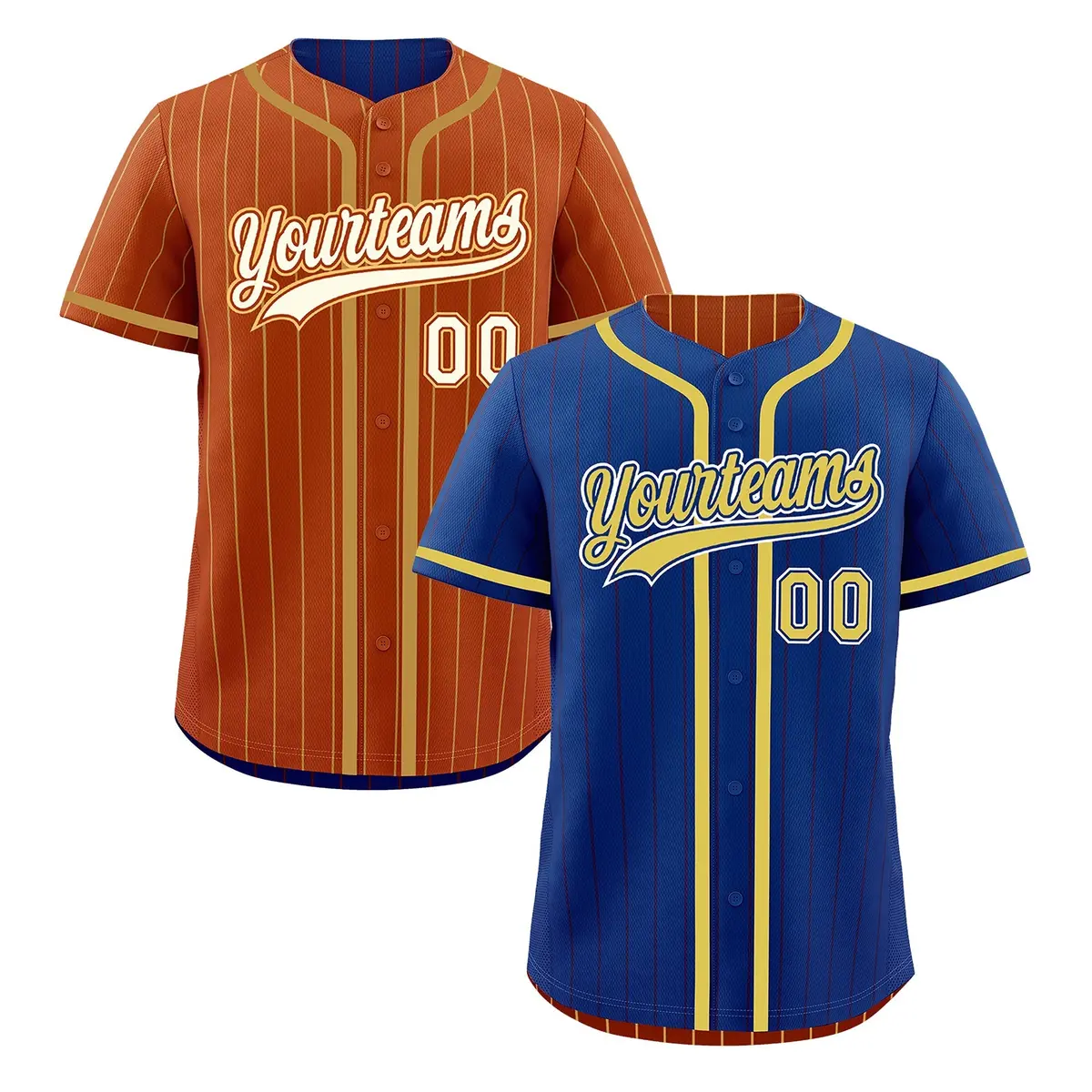 Royal Blue Dark Orange Striped Reversible Baseball Jersey