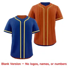 Royal Blue Dark Orange Striped Reversible Baseball Jersey 9